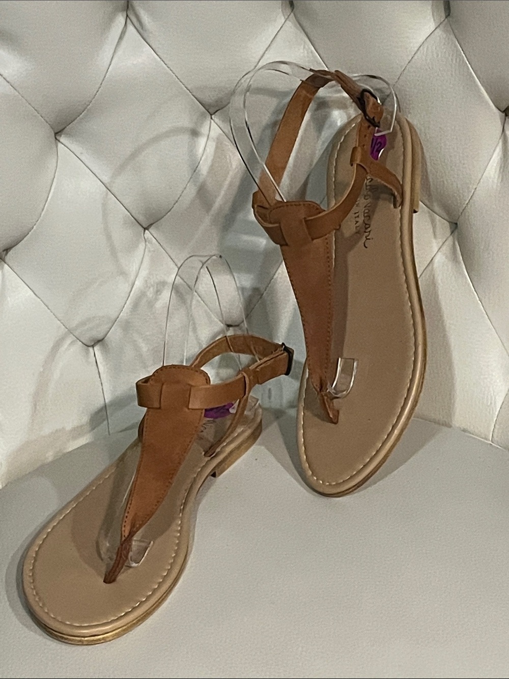 Women's Tan Leather T-Strap Slingback Sandals 8.5 Made in Italy